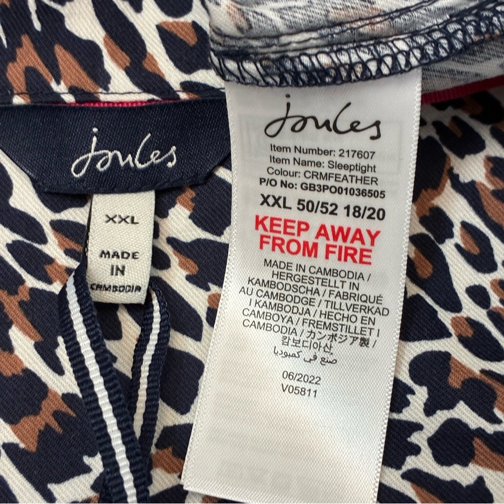 NEWJoules Cream Feather Sleeptight Cotton Leopard Print Top & Pant Pajama SetXXL - Picture 5 of 6